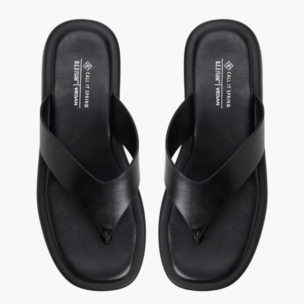 Call It Spring Platform Buena Vegan Leather Black Crossover Thong Sandals